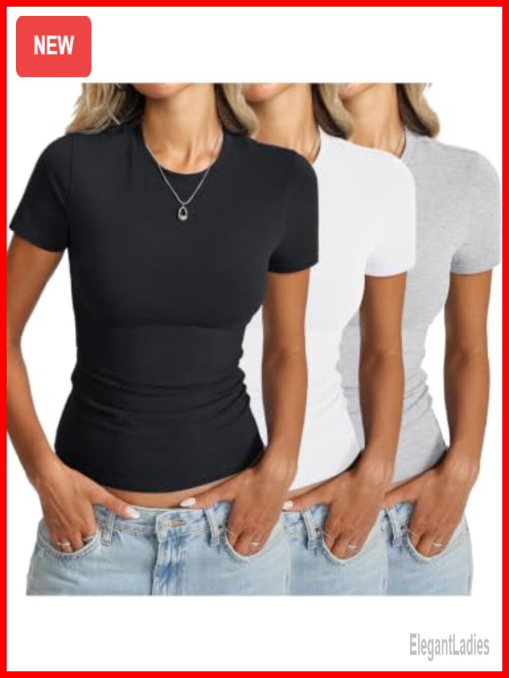 Womens Cotton Crew Neck Fitted Short Sleeve T-Shirt Multipack Basic Summer Top